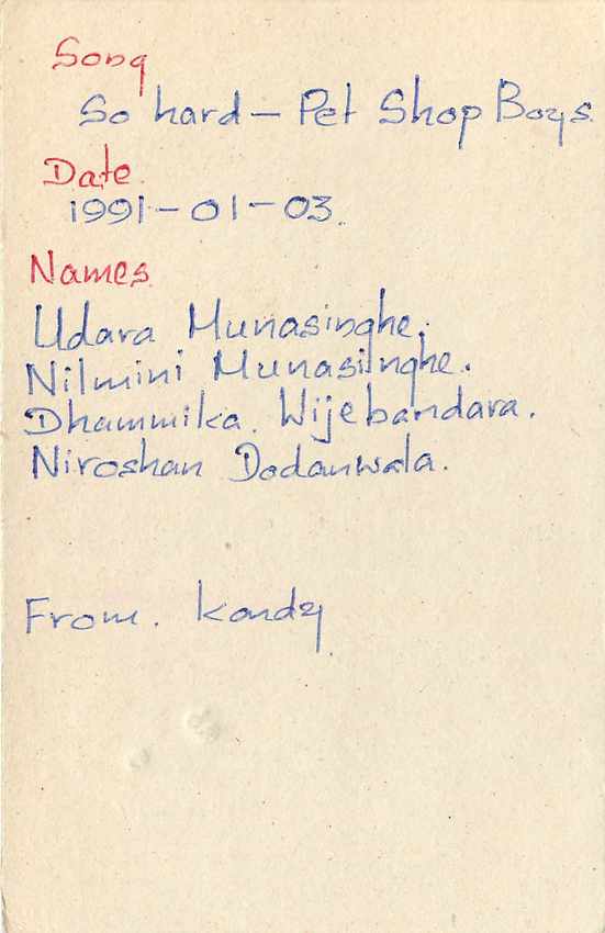 Carte postale Sri Lanka — verso avec message manuscrit — éditeur inconnu — Verso