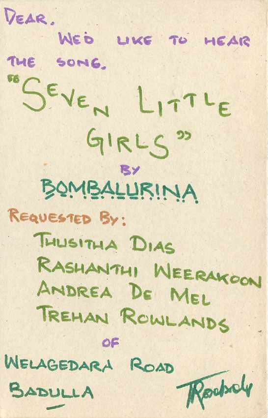 Demande de chanson — Sri Lanka — Service de diffusion — Verso