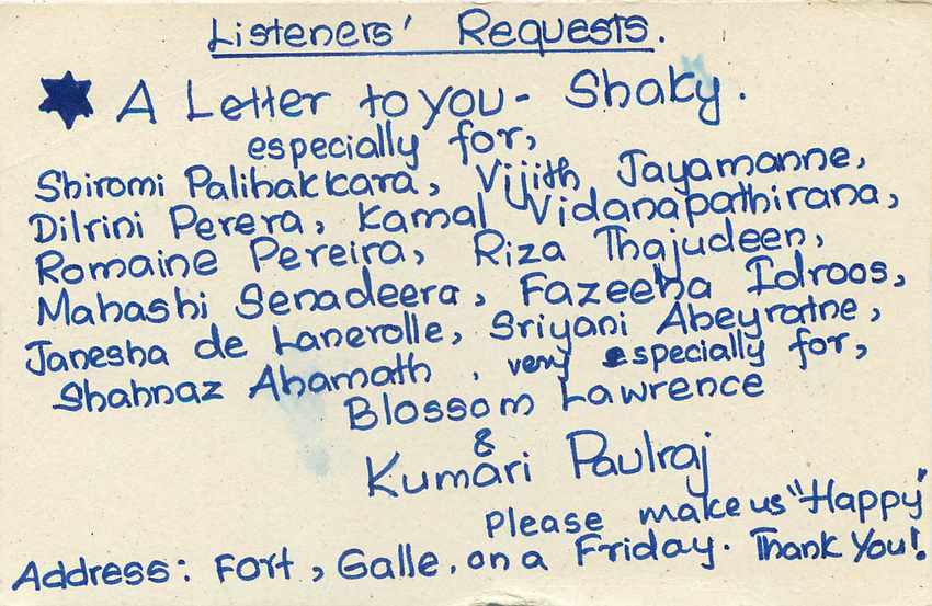 Carte postale de Sri Lanka — 'Listeners' Requests' — éditeur S.L.B.C. n° 574 — Verso