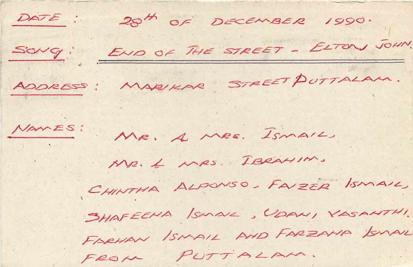 End of The Street - Elton John — concert à Puttalam — éditeur inconnu — Rückseite