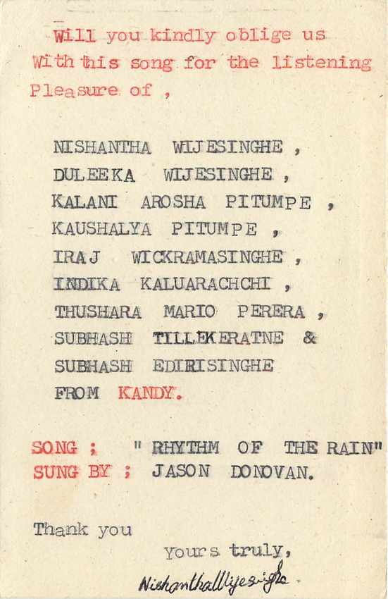 Demande de chanson — Kandy — Sri Lanka — Rückseite