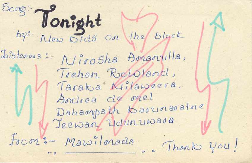 Tonight — New Kids On The Block — Sri Lanka Post Card — Verso
