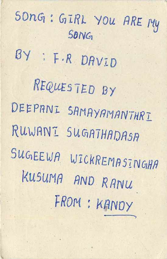 Carte postale Sri Lanka — demande de chanson — éditeur inconnu — Rückseite