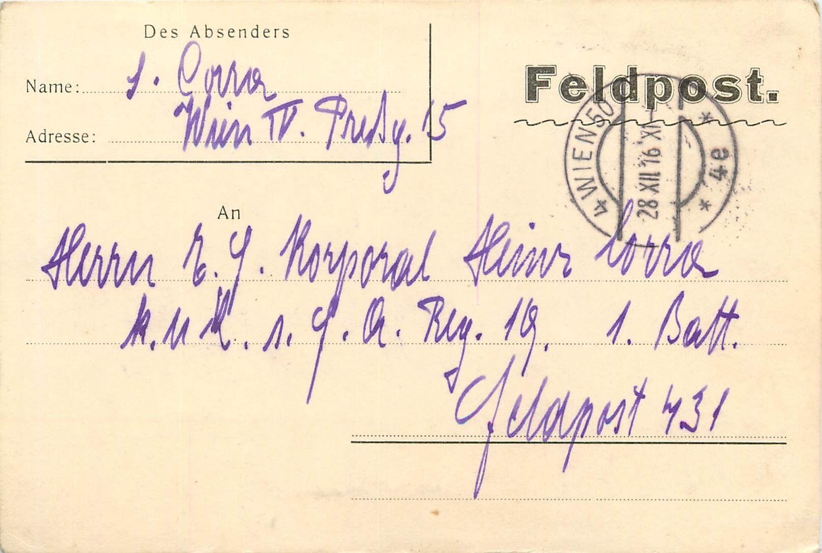 Entier Postal Postal Stationary Feldpost 431 Wien