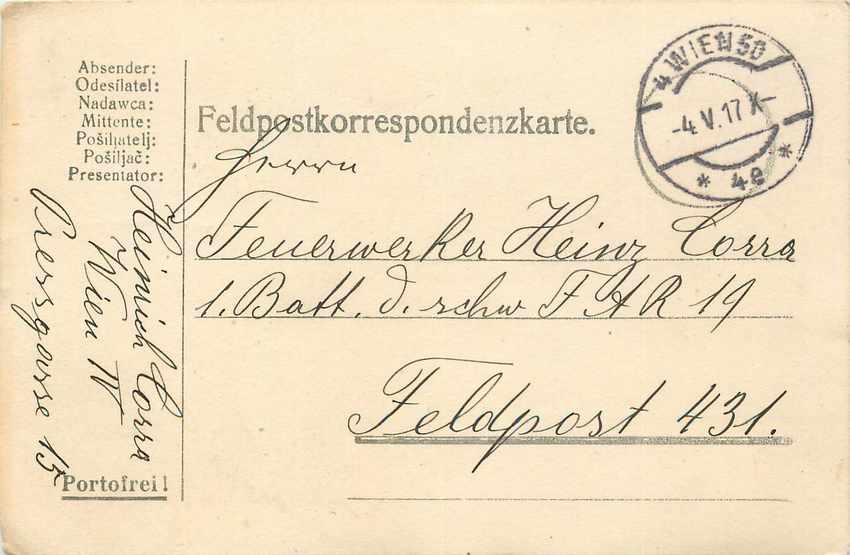 Entier Postal Postal Stationary Feldpost 431 Wien