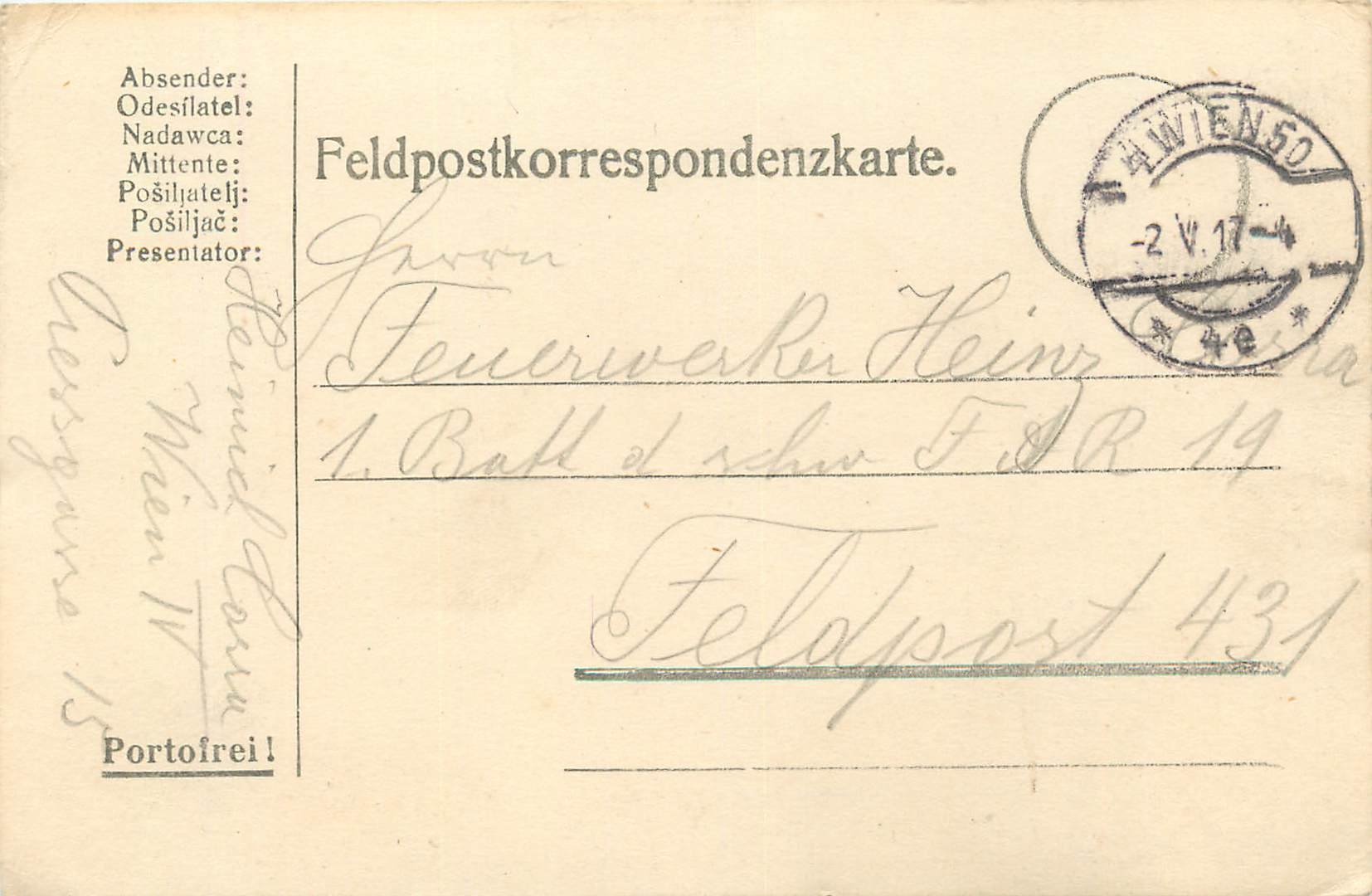 Entier Postal Postal Stationary Feldpost 431 Wien