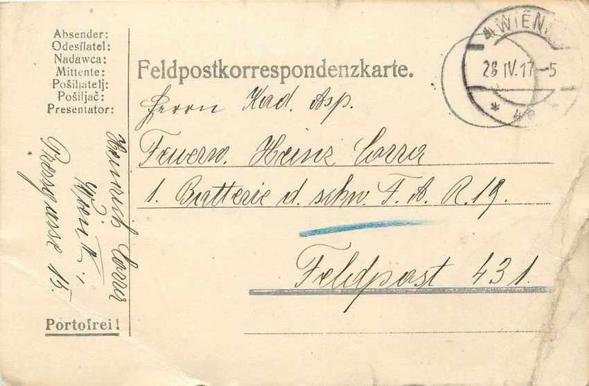 Entier Postal Postal Stationary Feldpost 431 Wien