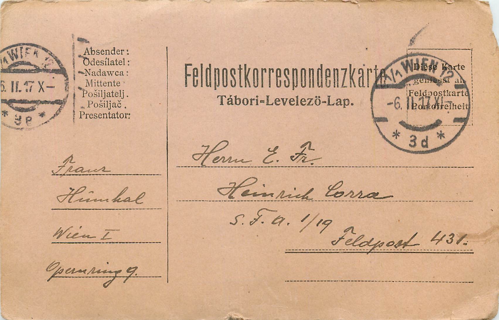 Entier Postal Postal Stationary Feldpost 431 Wien