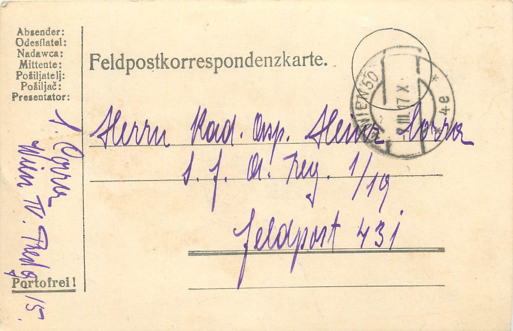 Entier Postal Postal Stationary Feldpost 431 Wien