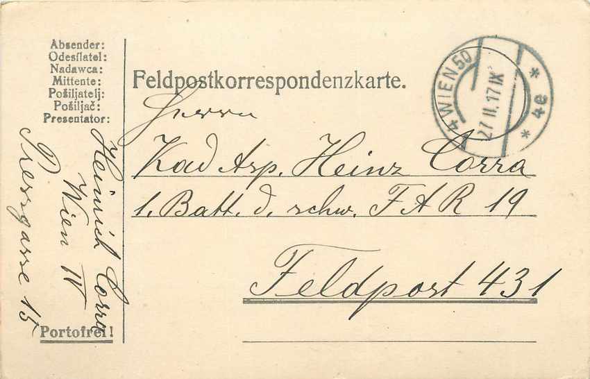 Entier Postal Postal Stationary Feldpost 431 Wien