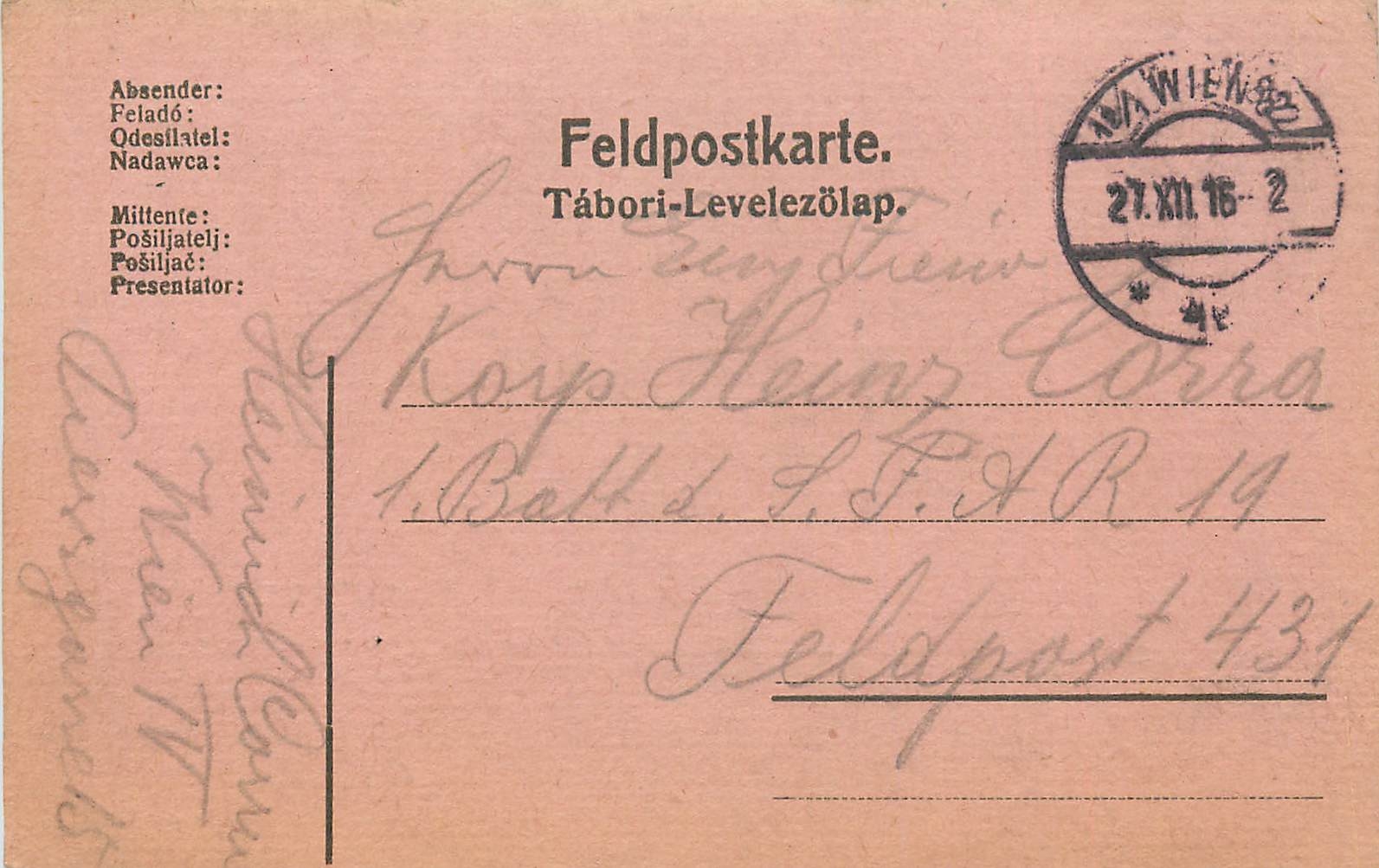 Entier Postal Postal Stationary Feldpost 431 Wien