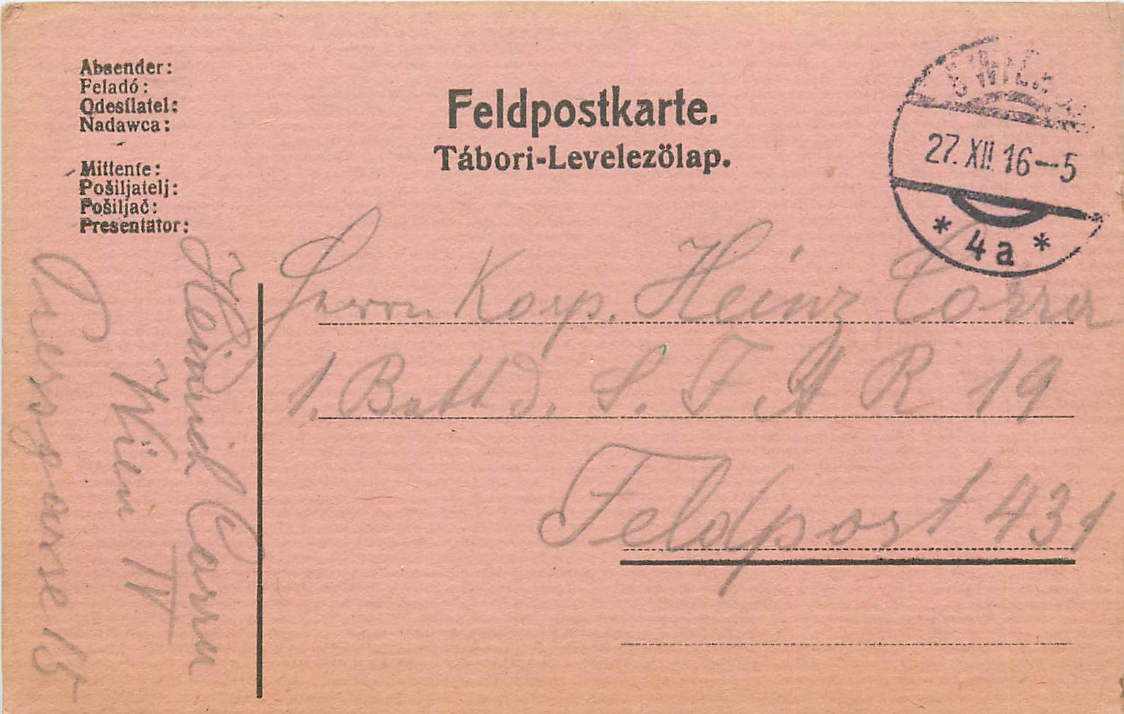 Entier Postal Postal Stationary Feldpost 431 Wien