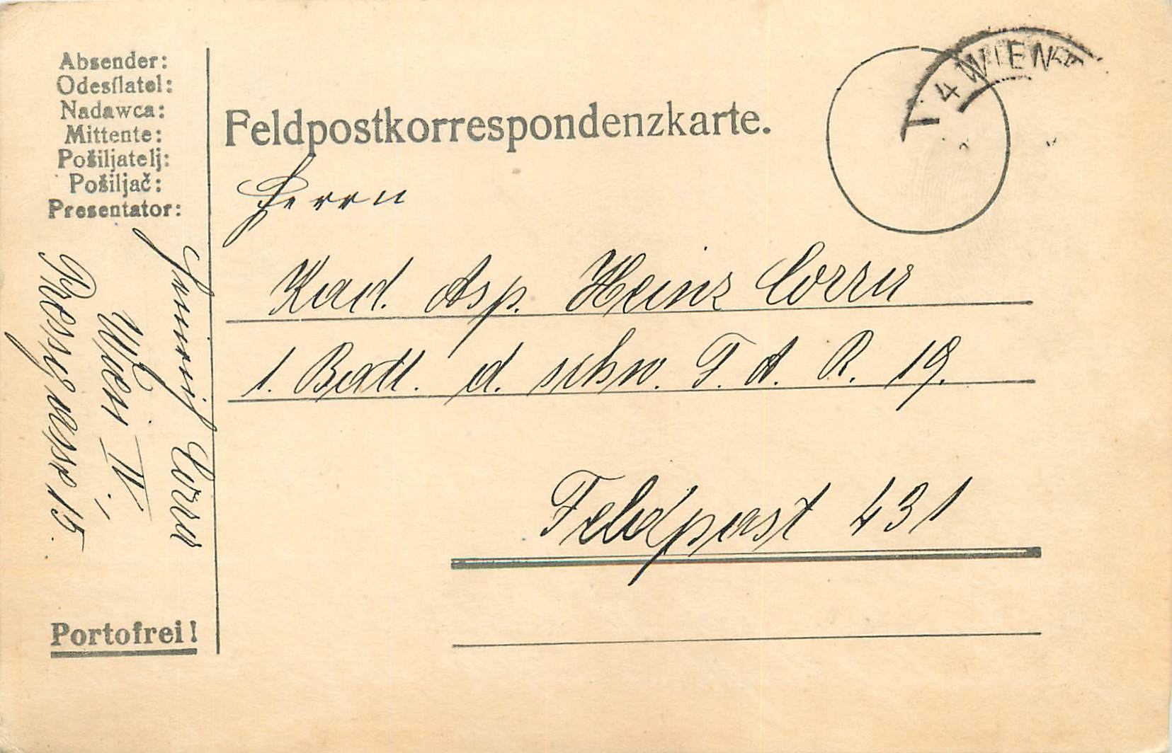 Entier Postal Postal Stationary Feldpost 431 Wien