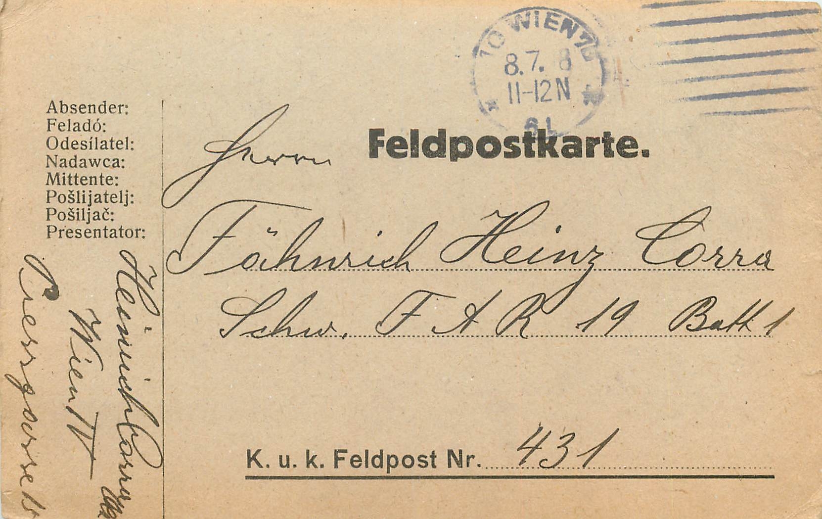 Entier Postal Postal Stationary Feldpost 431 Wien