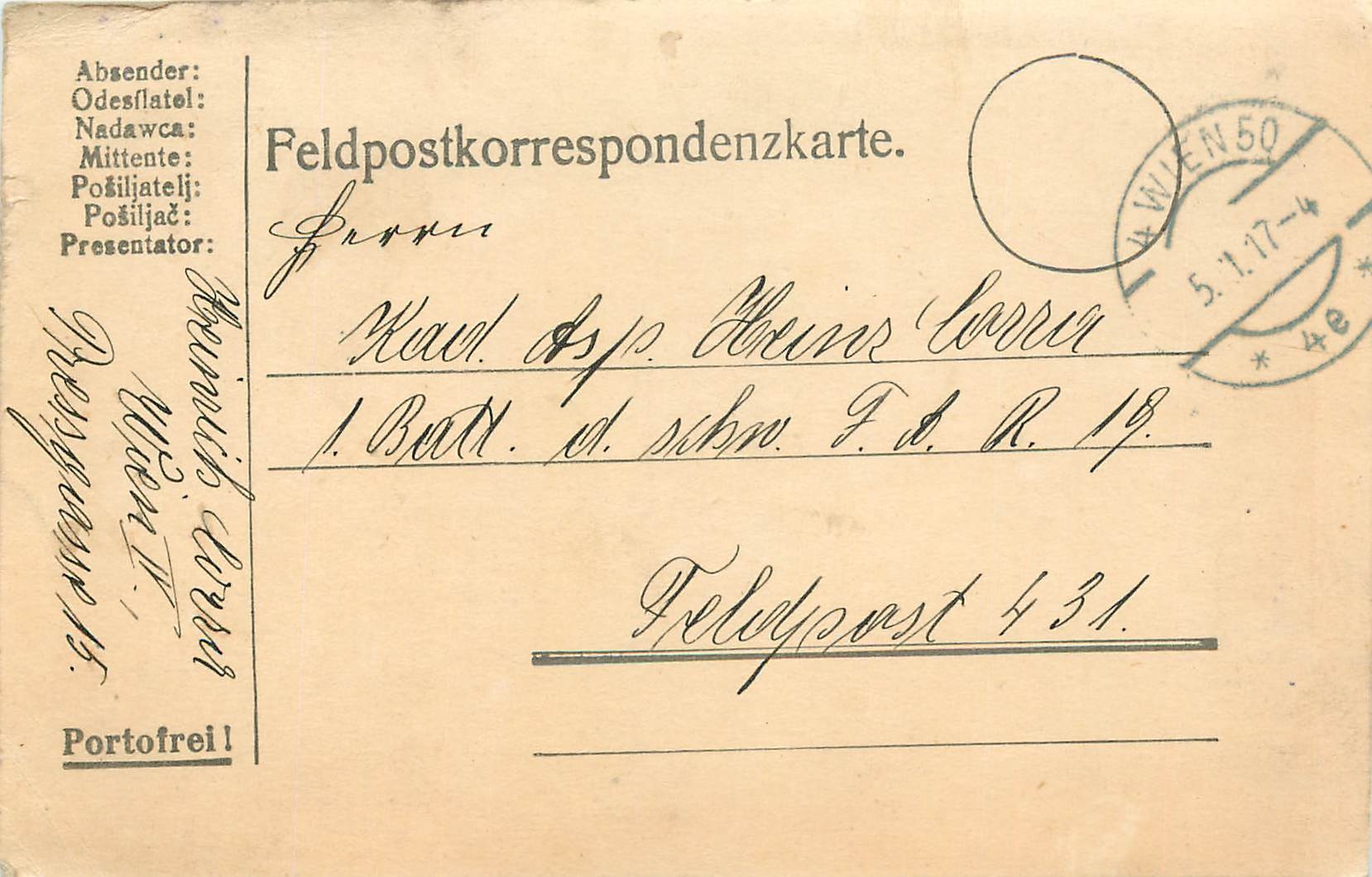 Entier Postal Postal Stationary Feldpost 431 Wien