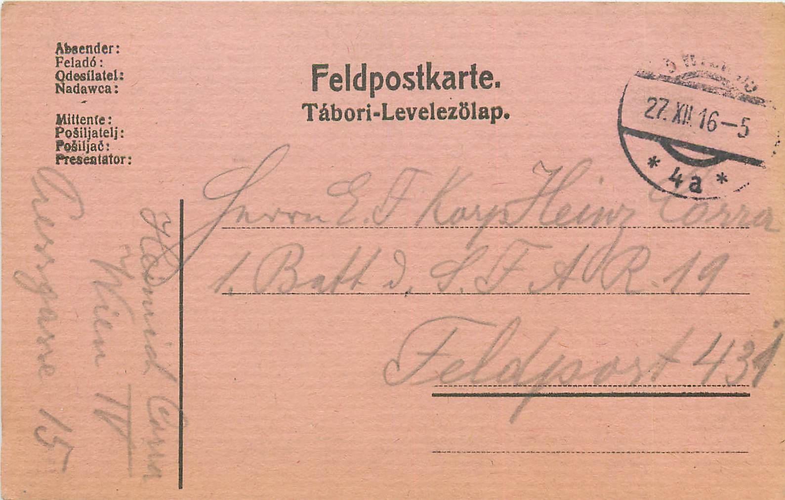 Entier Postal Postal Stationary Feldpost 431 Wien