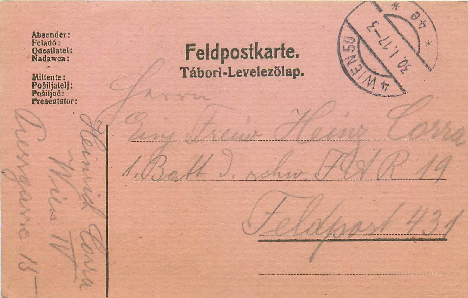 Entier Postal Postal Stationary Feldpost 431 Wien