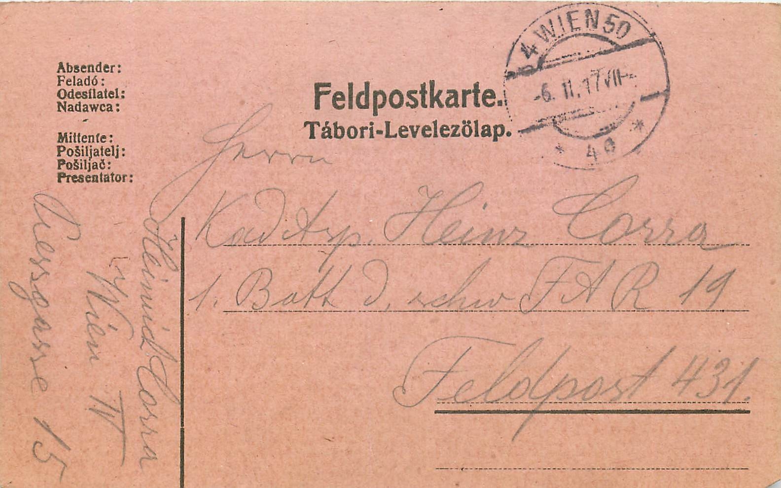 Entier Postal Postal Stationary Feldpost 431 Wien