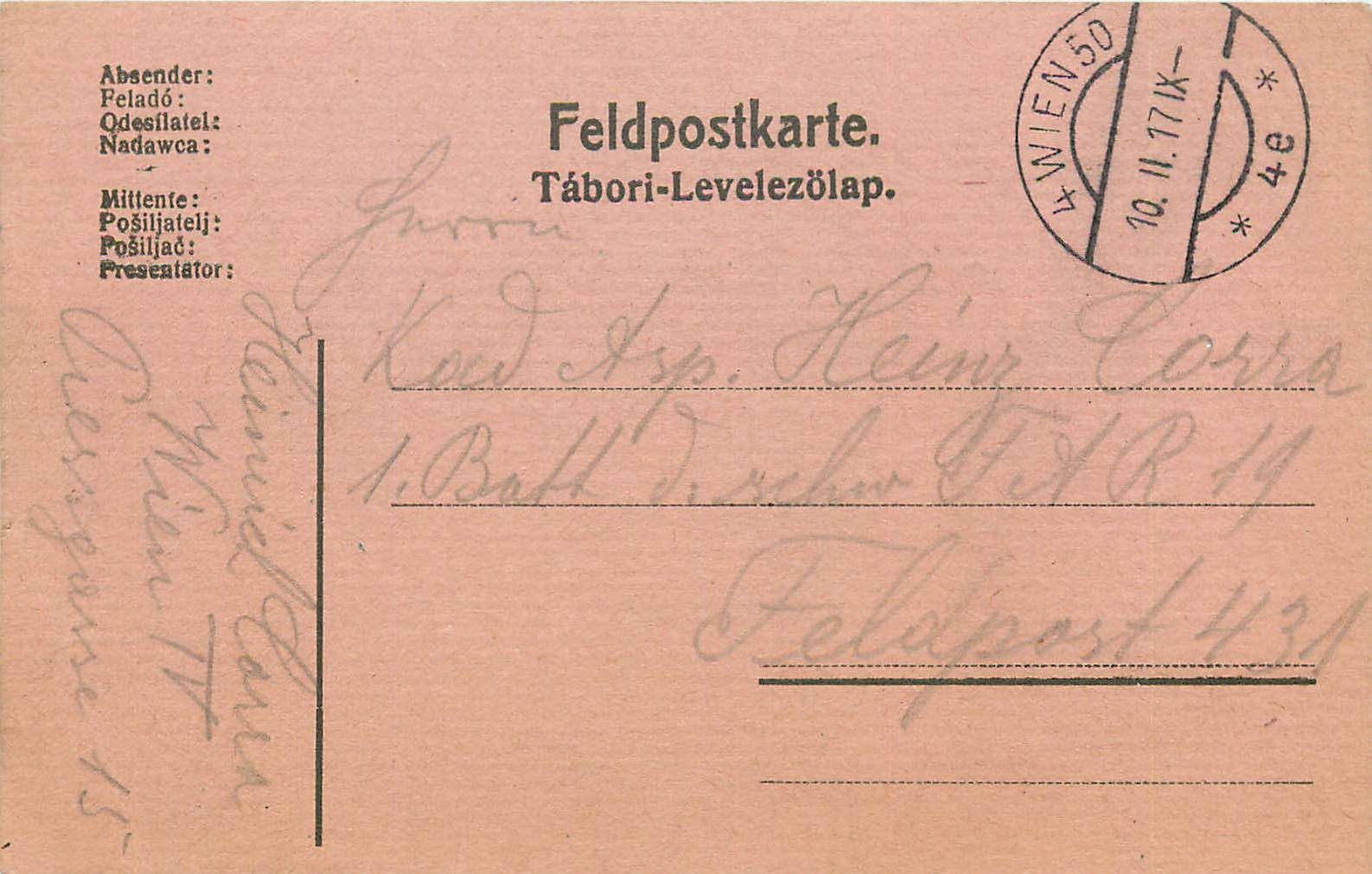 Entier Postal Postal Stationary Feldpost 431 Wien