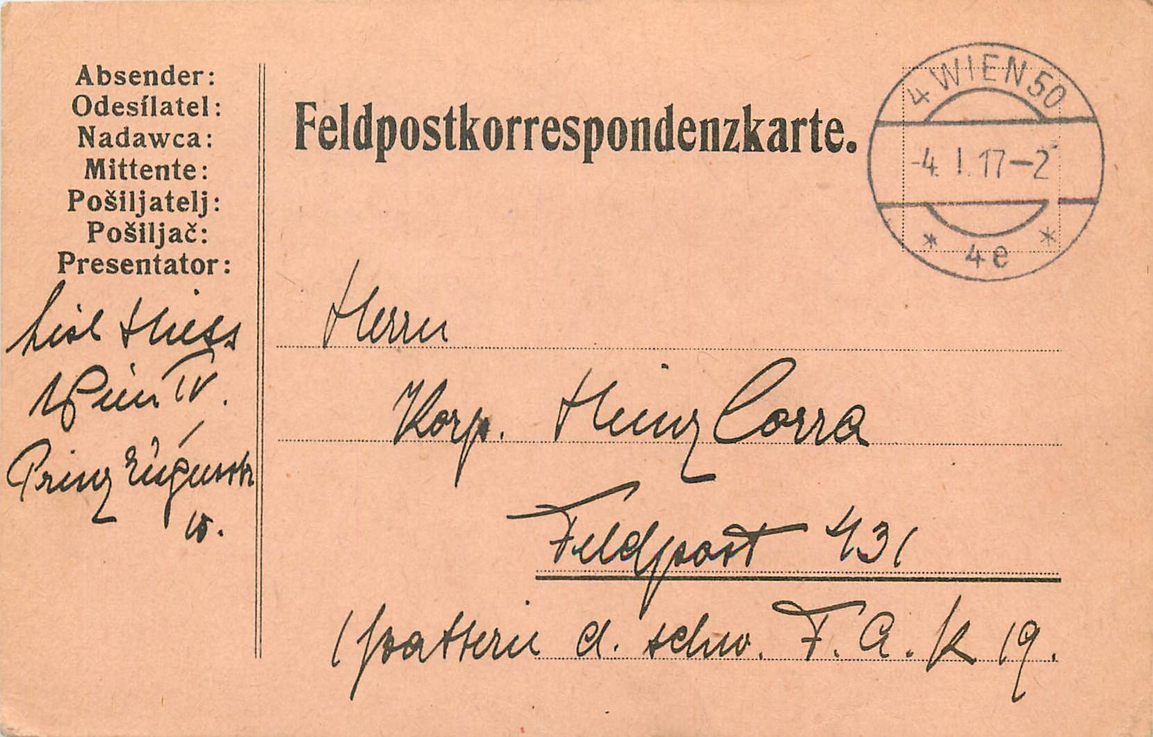 Entier Postal Postal Stationary Feldpost 431 Wien