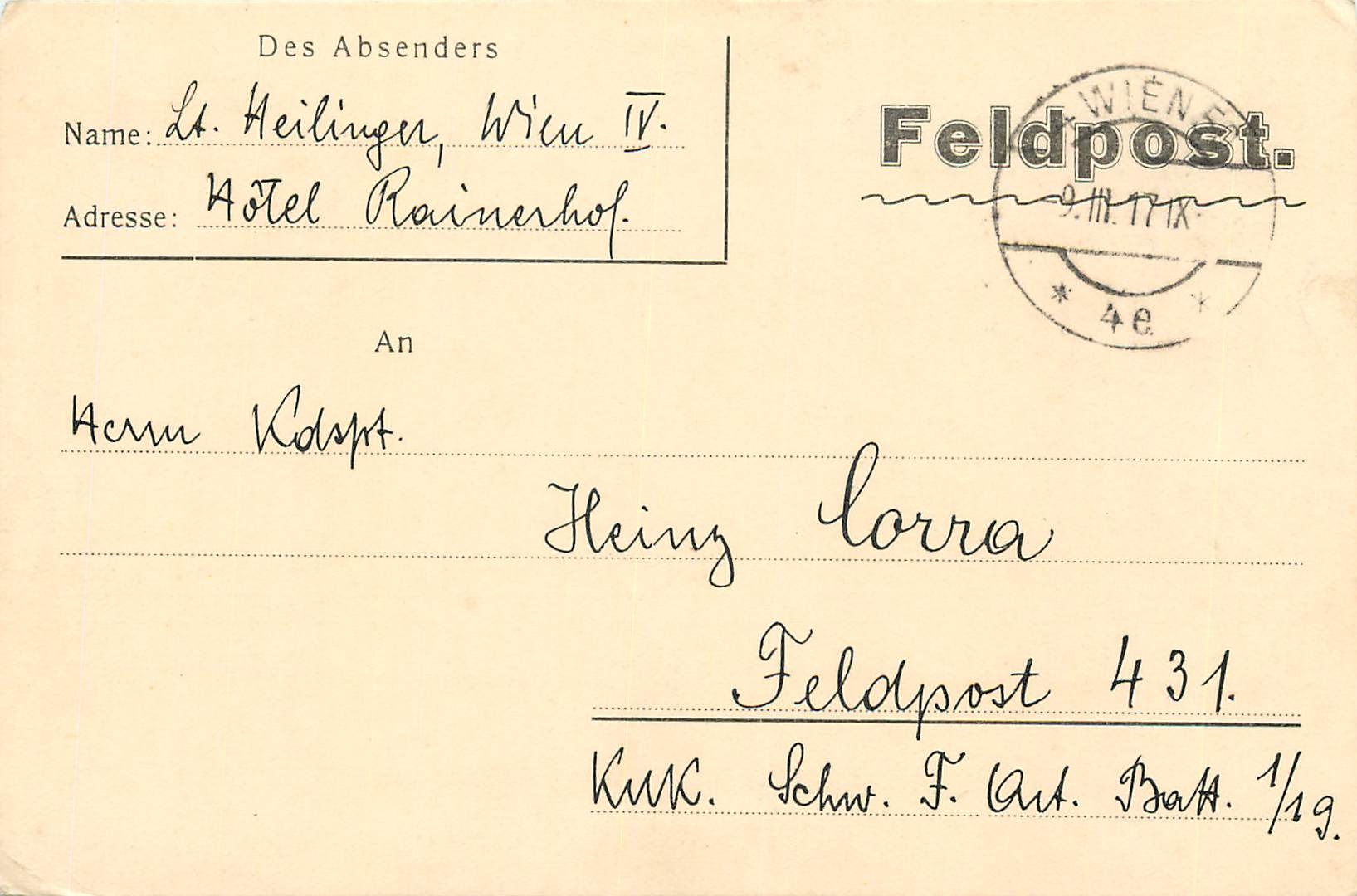Entier Postal Postal Stationary Feldpost 431 Wien