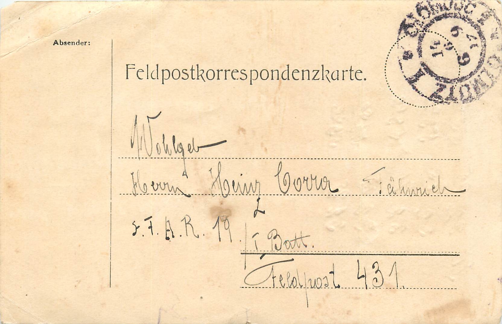 Entier Postal Postal Stationary Feldpost 431 