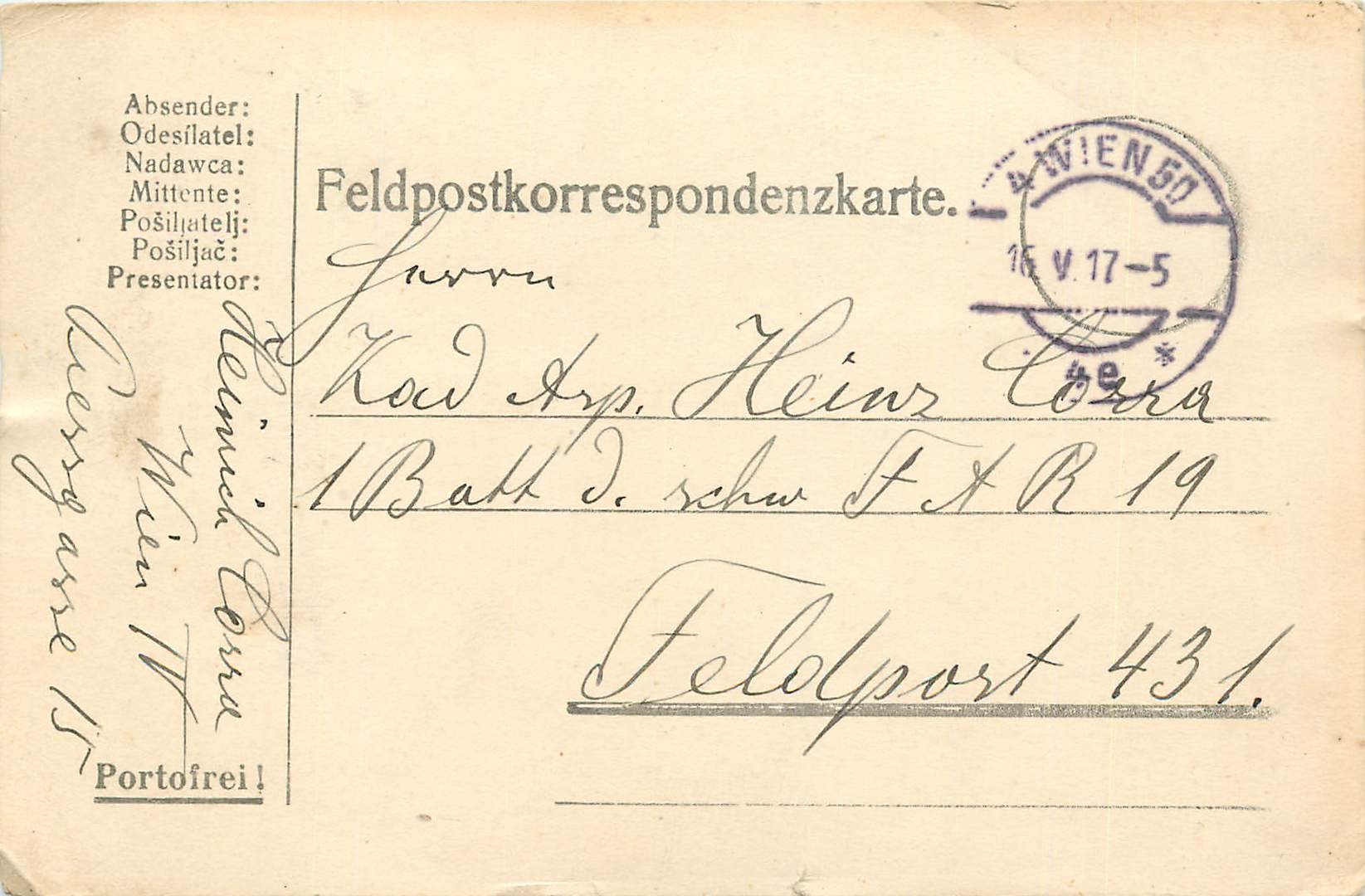 Entier Postal Postal Stationary Feldpost 431 Wien