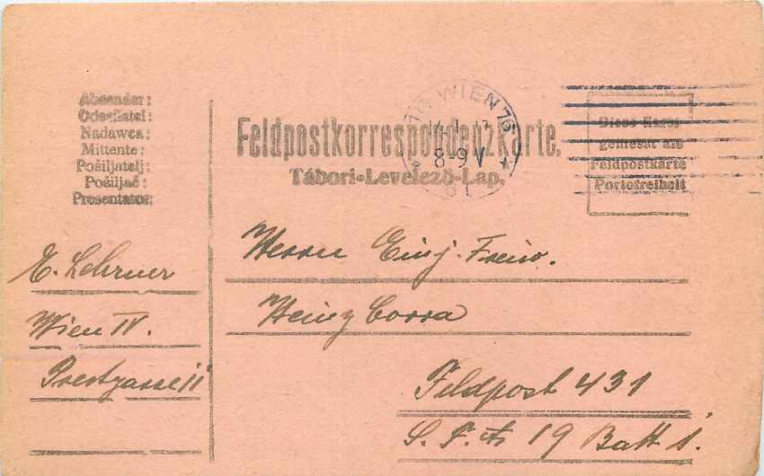 Entier Postal Postal Stationary Feldpost 431 Wien