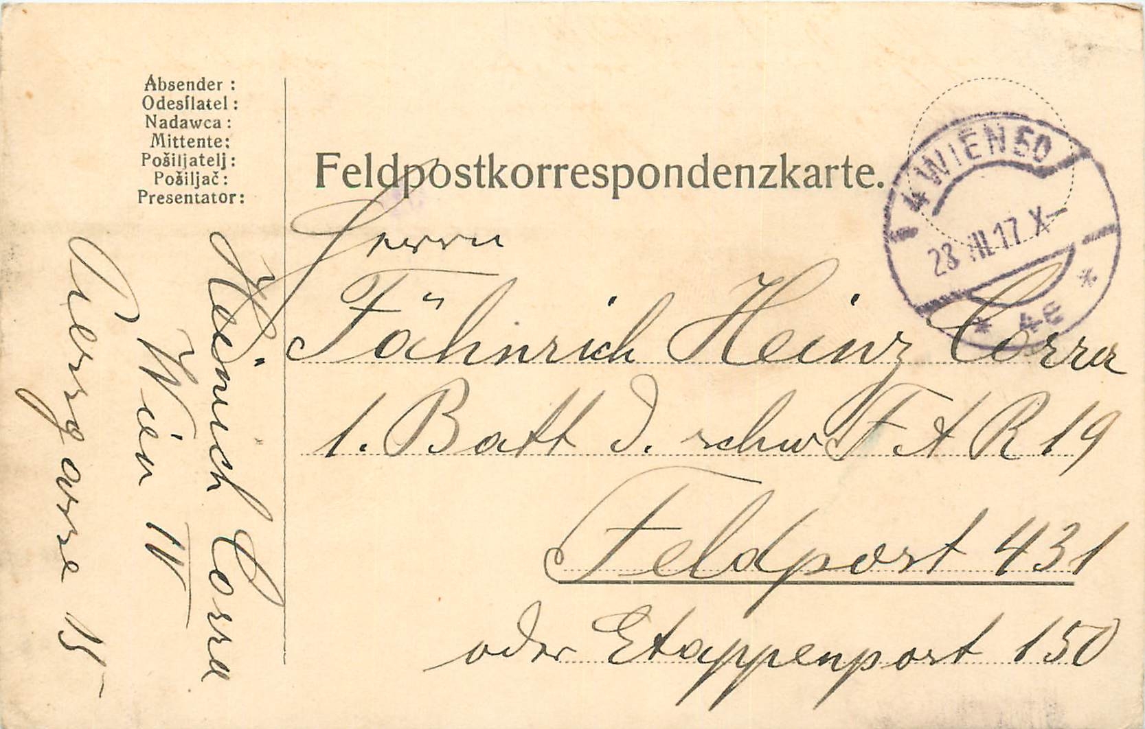 Entier Postal Postal Stationary Feldpost 431 Wien