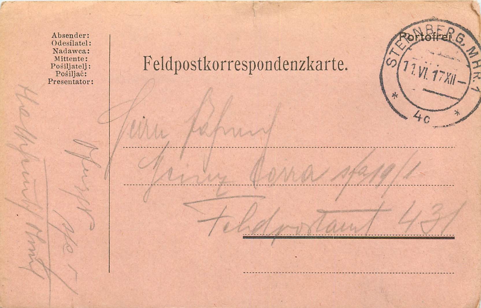 Entier Postal Postal Stationary Feldpost 431 Sternberg