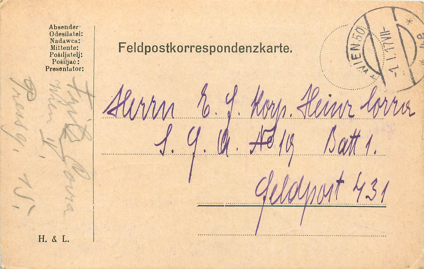 Entier Postal Postal Stationary Feldpost 431 Wien