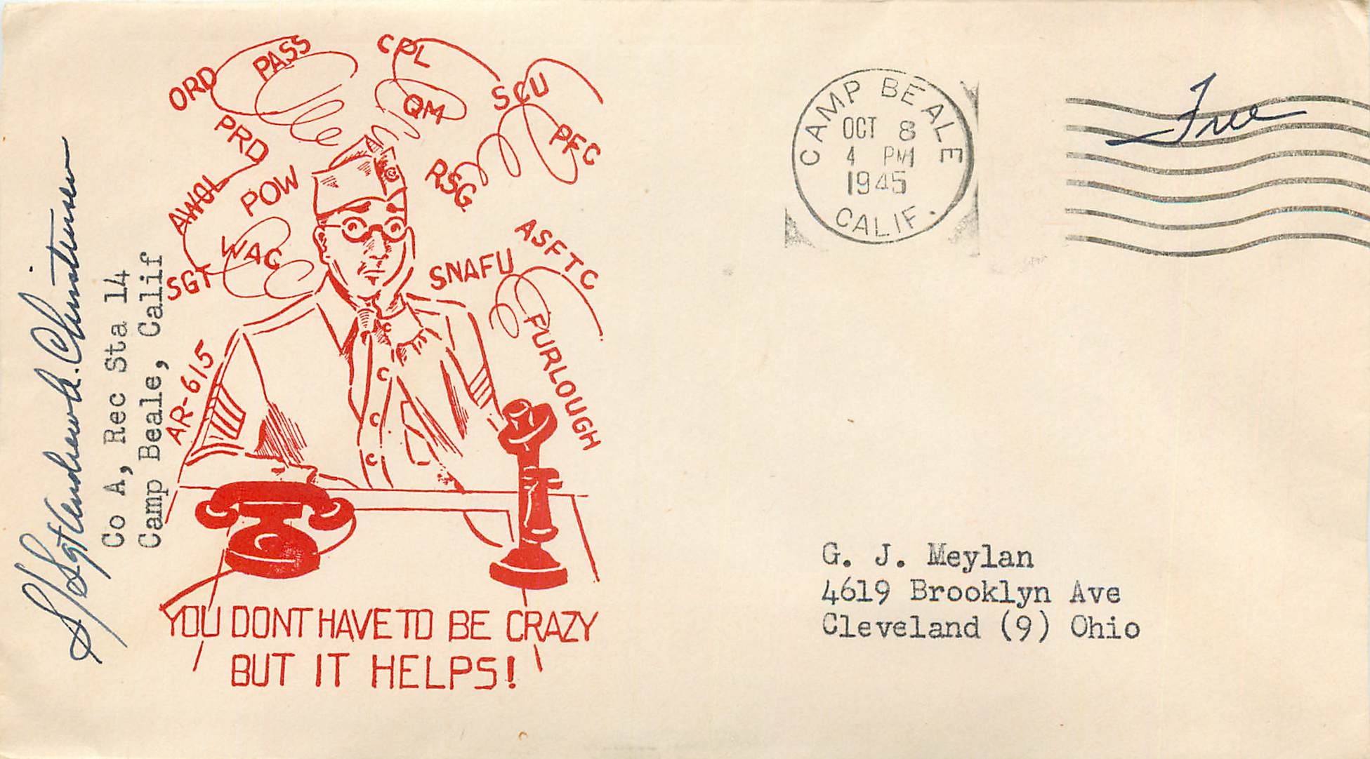 Lettre Cover 1945 Militaria Camp Beale
