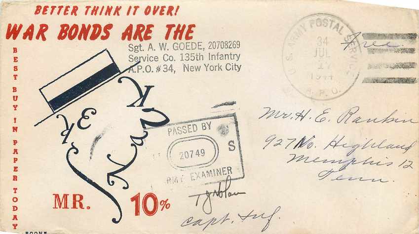 Lettre Cover Militaria 1944 Better thing it over War Bonds