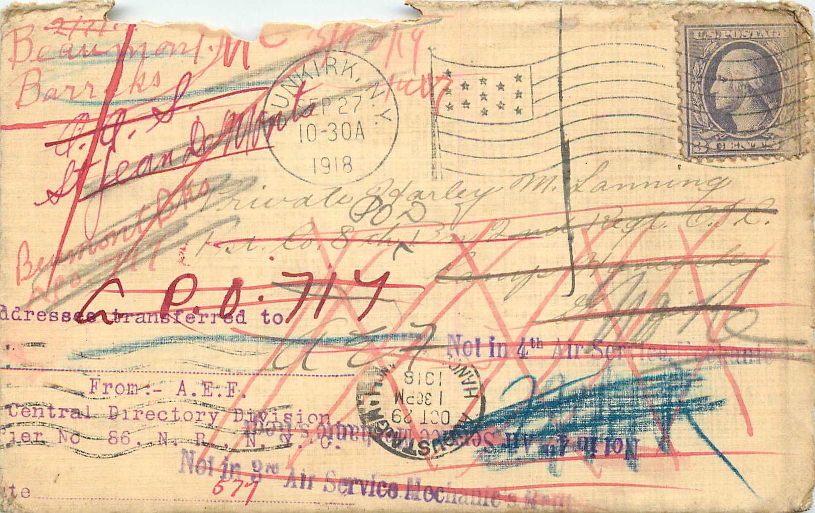 Lettre Cover Militaria 1918 Beaumont