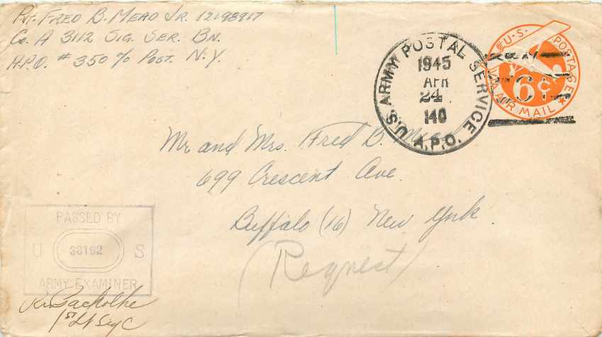 Lettre Cover Militaria 1945 American Postal Service Censored