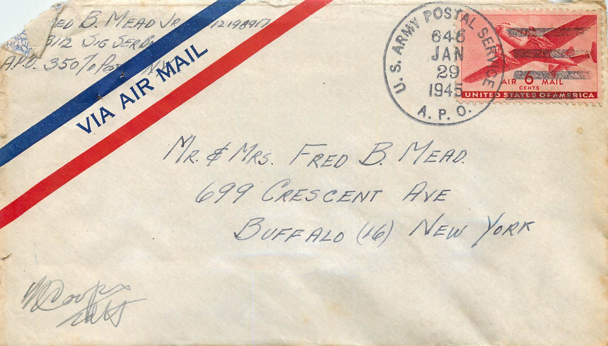 Lettre Cover Militaria 1945 American Postal Service Censored