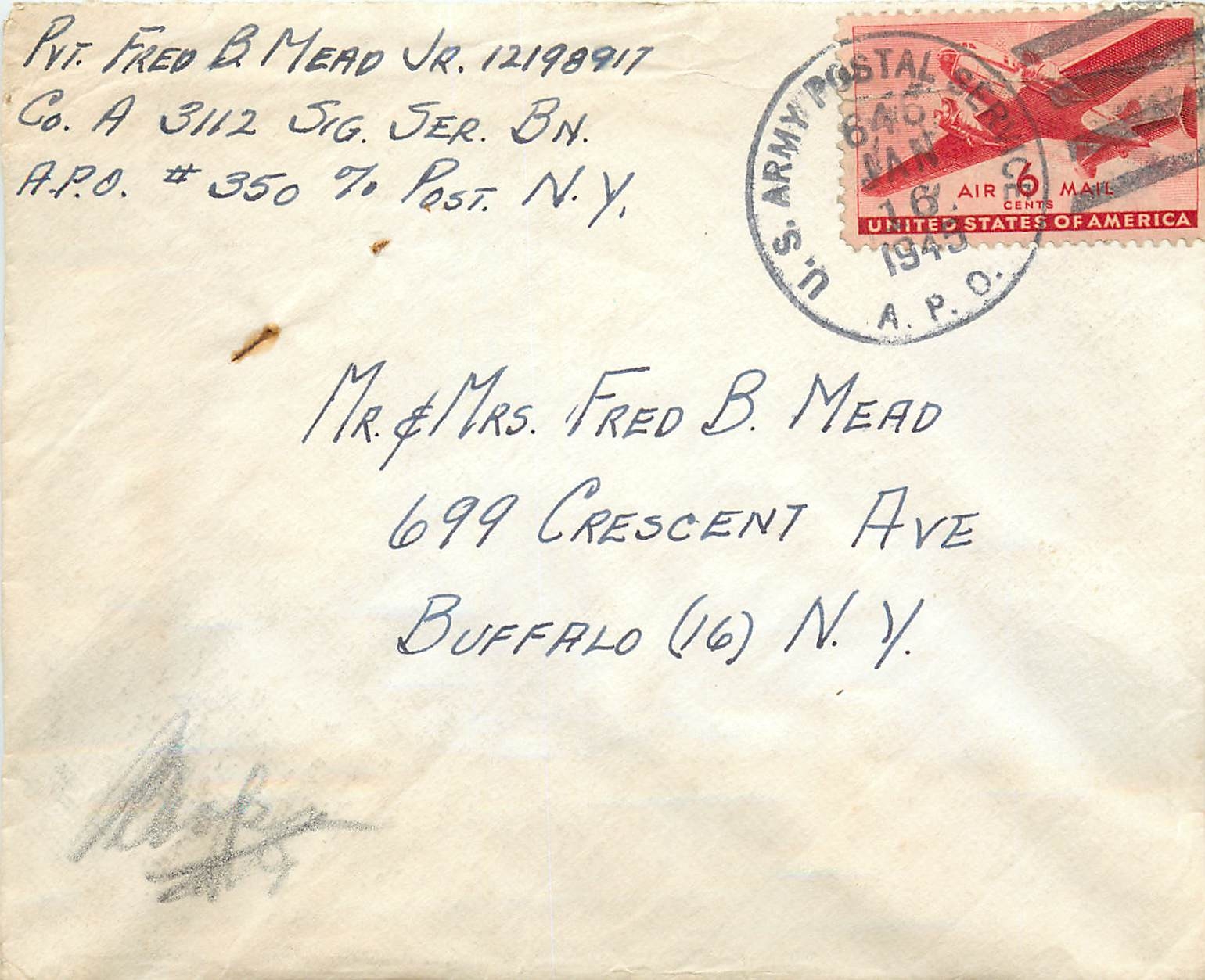 Lettre Cover Militaria 1945 American Postal Service Censored