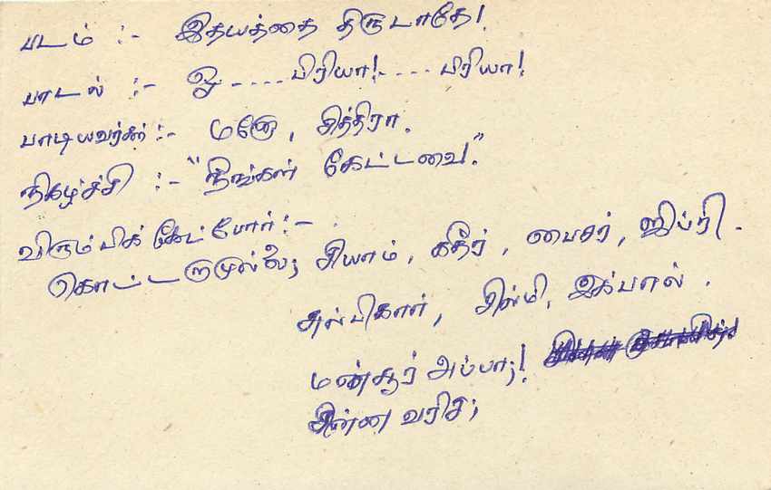 Carte postale de Sri Lanka — texte en tamoul — éditeur inconnu, n° de série non visible — Verso