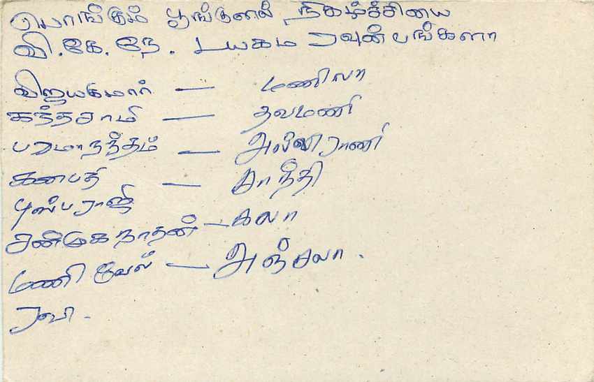 Ansichtskarte Sri Lanka — 75-Cent-Stempel — Text auf Tamil — Rückseite