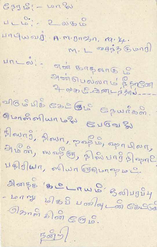 Sri Lanka — carte postale avec timbre et texte en tamoul — éditeur non visible — Verso