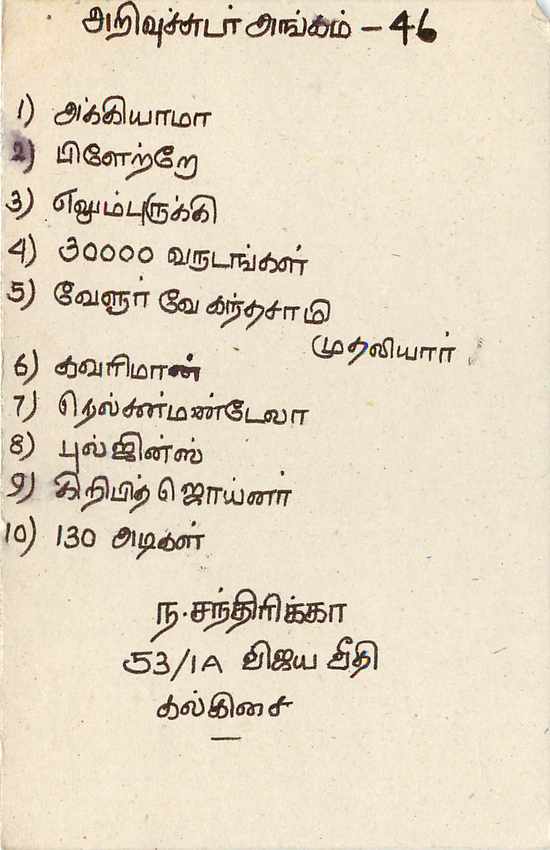 Sri Lanka — Liste de 10 lieux touristiques — éditeur inconnu — Verso