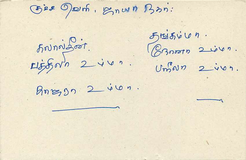Sri Lanka — carte postale avec timbre de 75 cents et texte en tamoul — Verso
