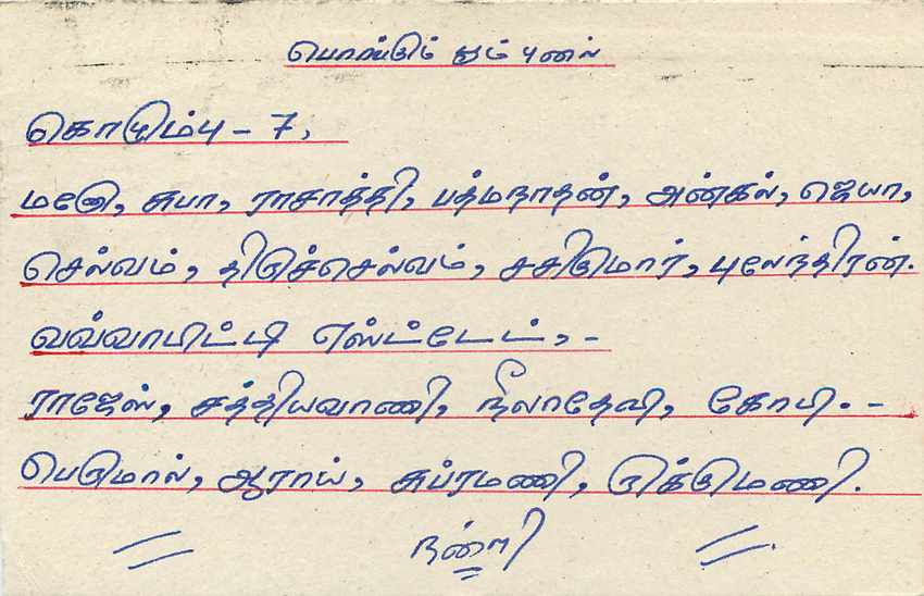 Carte postale de Sri Lanka — texte en tamoul — éditeur Sri Lanka Post — Verso