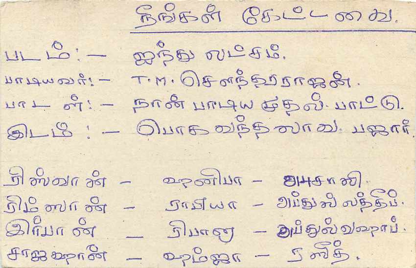 Sri Lanka — carte postale avec timbre et écriture en tamoul — Verso