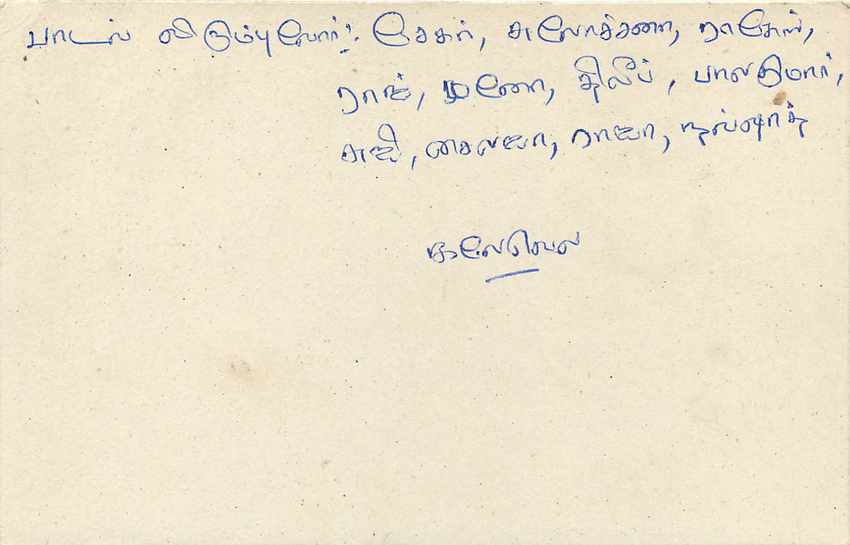 Carte postale Sri Lanka — texte manuscrit en tamoul — timbre 75 cents avec oblitération — Rückseite
