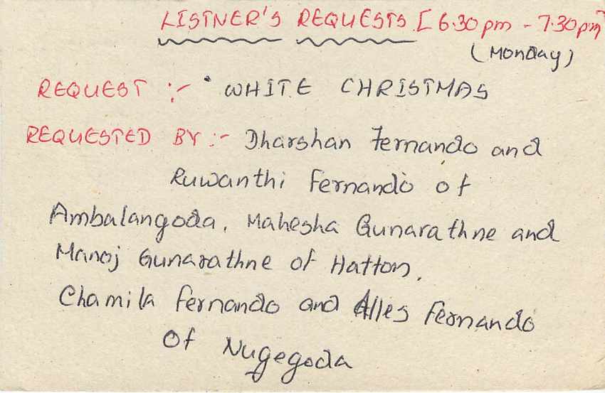 Listener's Requests — Sri Lanka Broadcasting Corporation — Colombo — Rückseite