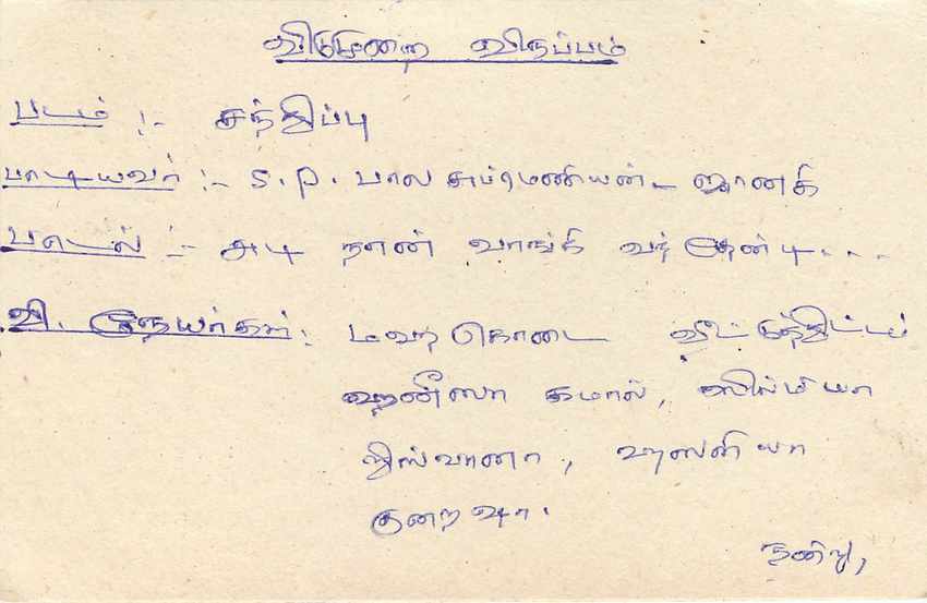 Sri Lanka — Karte mit 75-Cent-Stempel — an den Leiter der tamilischen Abteilung adressiert — Rückseite