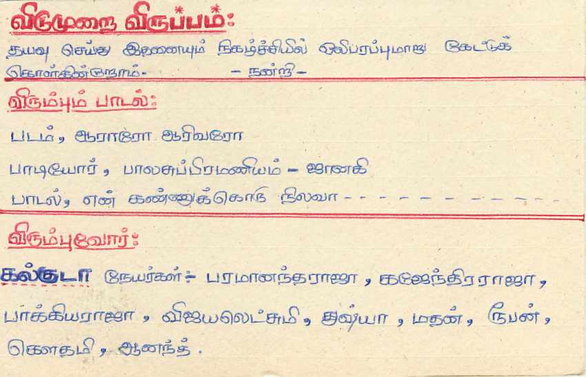 Sri Lanka — Ansichtskarte mit Briefmarke und Tamil-Text — Rückseite