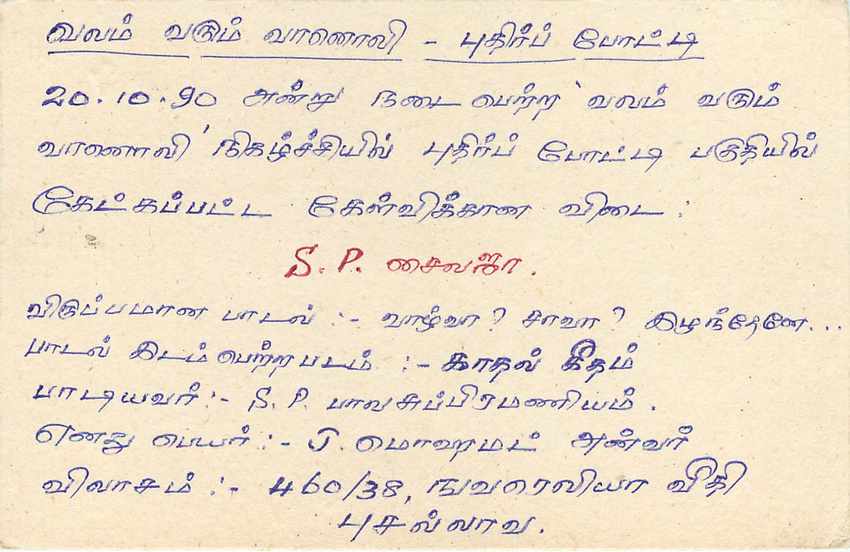 Sri Lanka — Ansichtskarte mit 7-Cent-Stempel — Verlag Sri Lanka — Rückseite