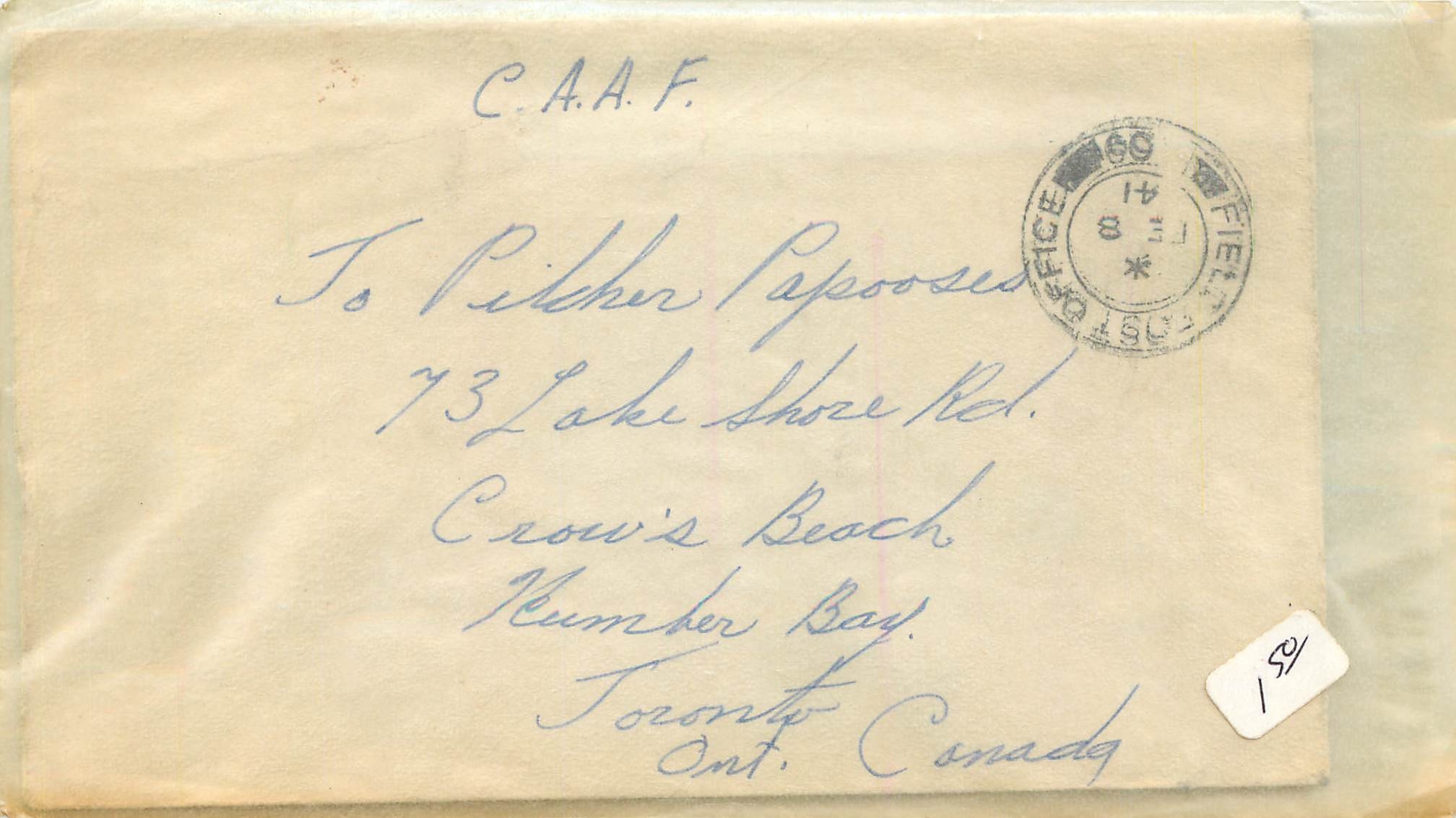Cover Lettre CAAF Field Post Office 09 3rd Armoured Regt Militaria